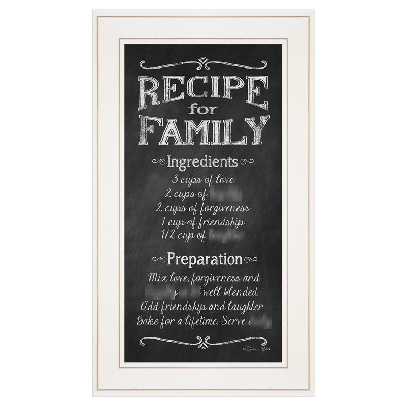 «Recipe For Family», reproduction encadrée, ornement multicolore, prêt à monter, 21 po x 12 po x 1 po, papier de 3 lb beauté, multicolore, suspendu,
