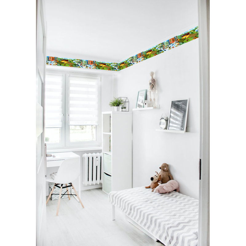 Bordure de papier peint L 15 pi x l 7 po Jamiere, Bleu / Orange / Gris
