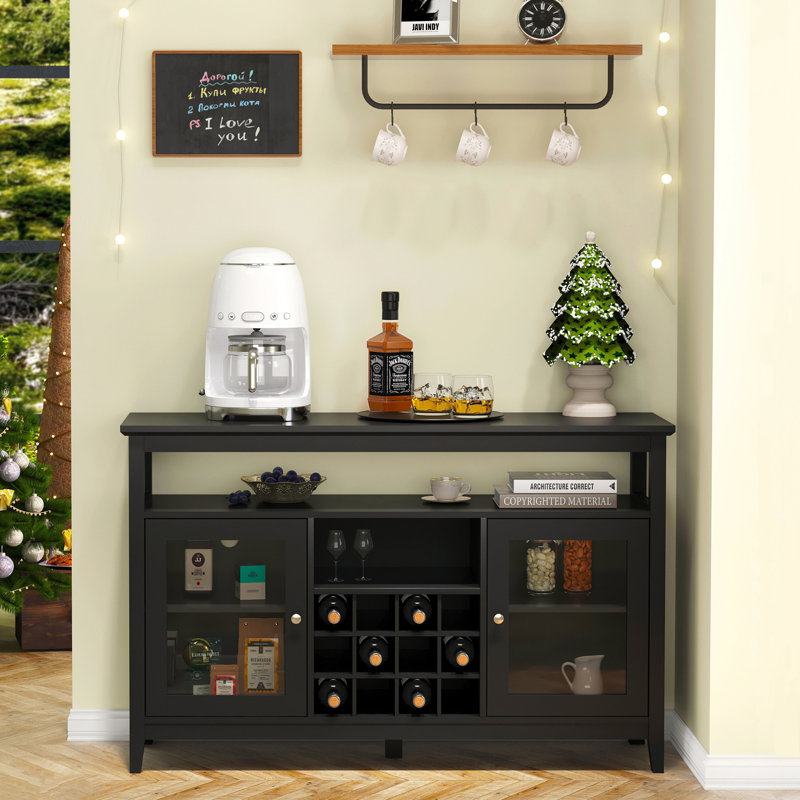 Storage Buffet Cabinet/Sideboard/TV Console With Glass Doors, Black duplicate