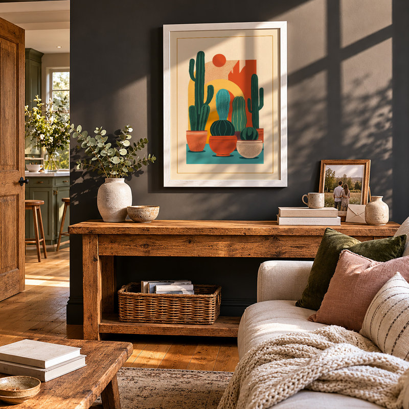 Desert Garden Mid-Century - Framed Print, A4 - 29.7 x 21.0 cm, White