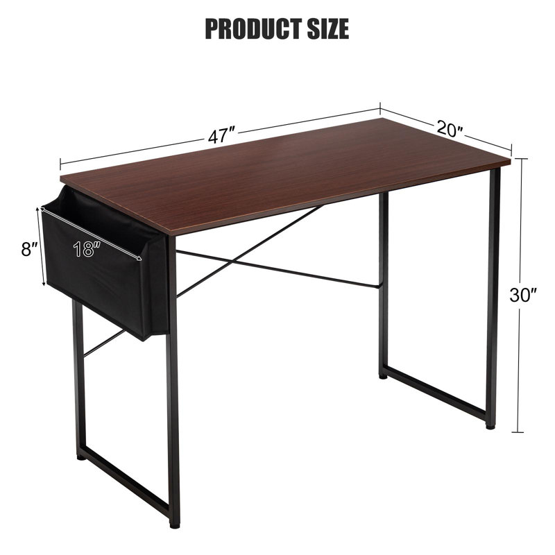 Metal Base Writing Desk, Coffee/Black, 30" H x 47" W x 20" D