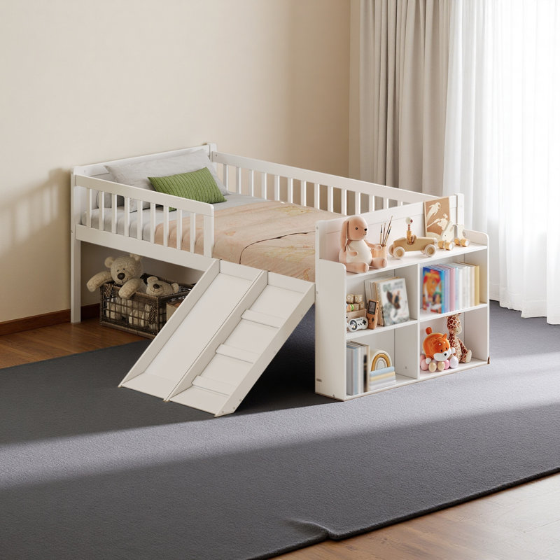 Structure de lit simple avec tablette de rangement, Blanc