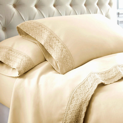 Luxury Lace Microfiber Bedding Set - Soft Crochet Sheets with Deep Pockets - Queen Size Linen Pillowcases - Elegant and Comfortable Home Decor