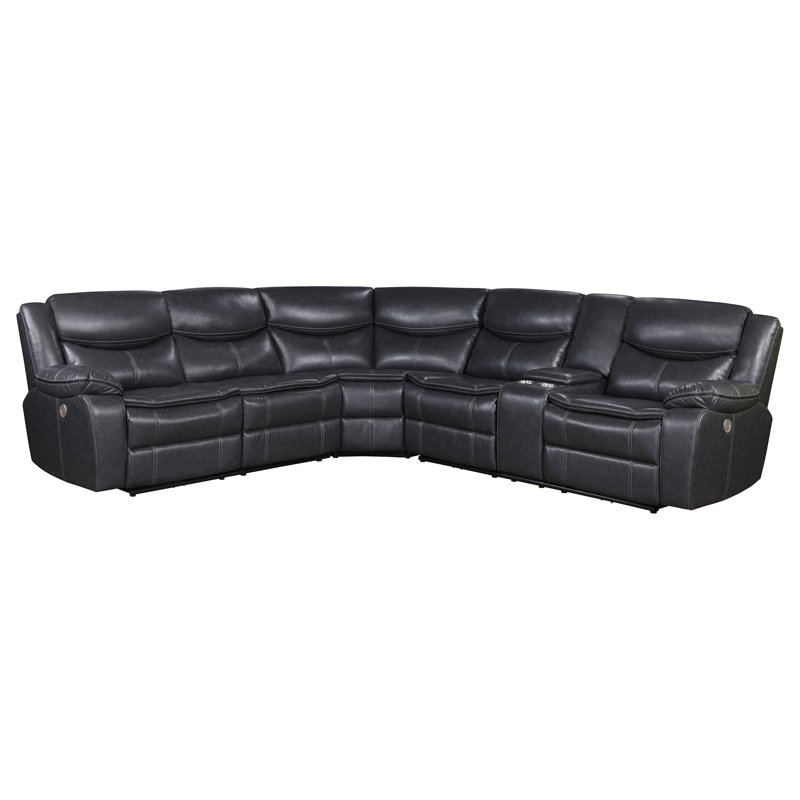 Luxury Build - Canapé modulaire inclinable électrique tapissier Bathory brun, Cuir gris