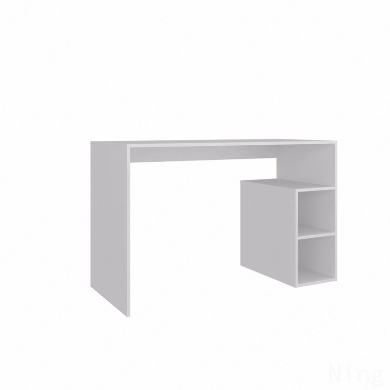 Bureau d'écriture uni avec 3 tablettes de rangement ouvertes, Blanc
