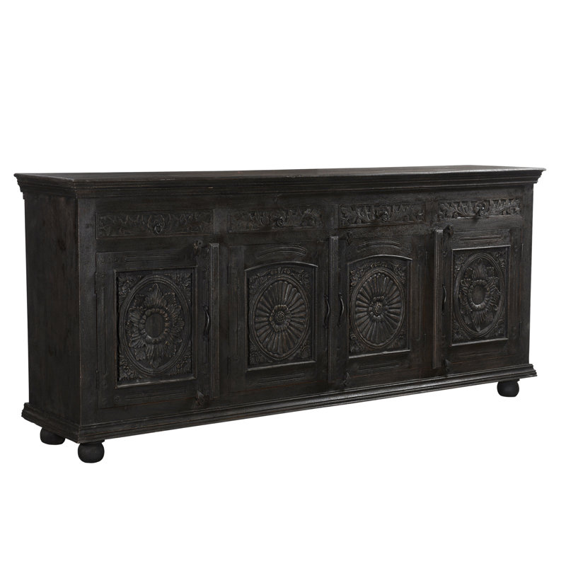 Buffet en bois massif sculpté Harleen, Noir, L 102 po