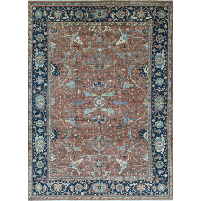 Tapis rouge et bleu noué à la main de haute qualité
