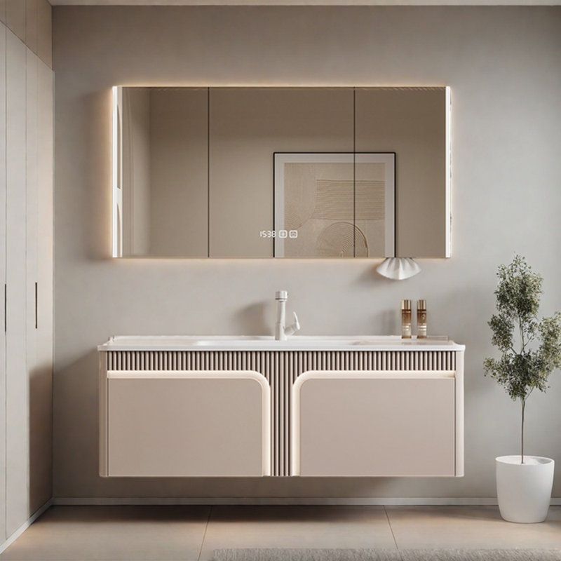Armoire de salle de bain légère de luxe de style crème