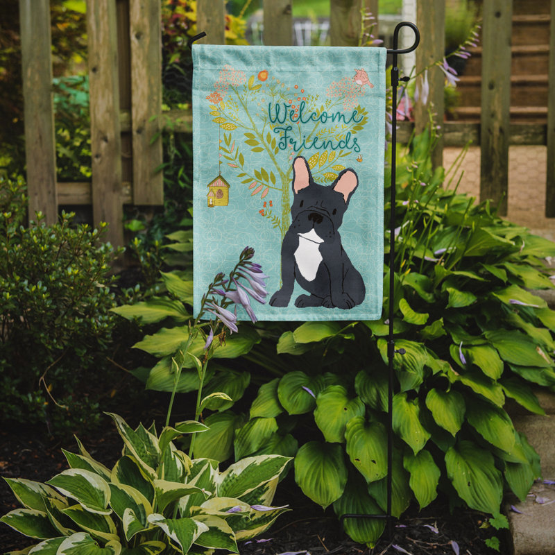 « welcome », un polyester de 2 côtés en polyester de 15 x 11 po drapeau de jardin, Bouledogue français noir
