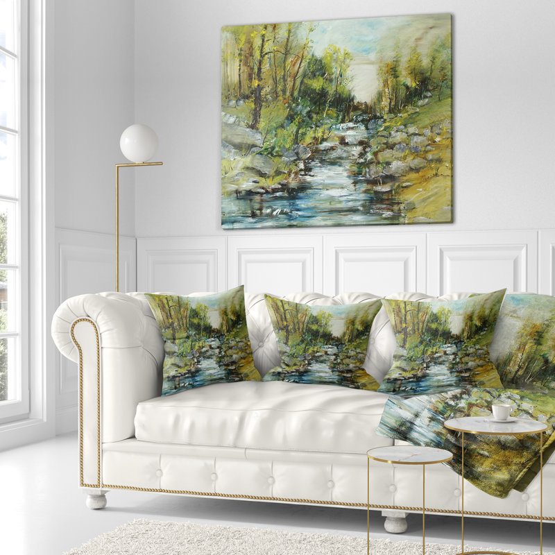 Paysage paysage rocheux avec coussin de ruisseau, 16 po x 1 po, Coussin décoratif