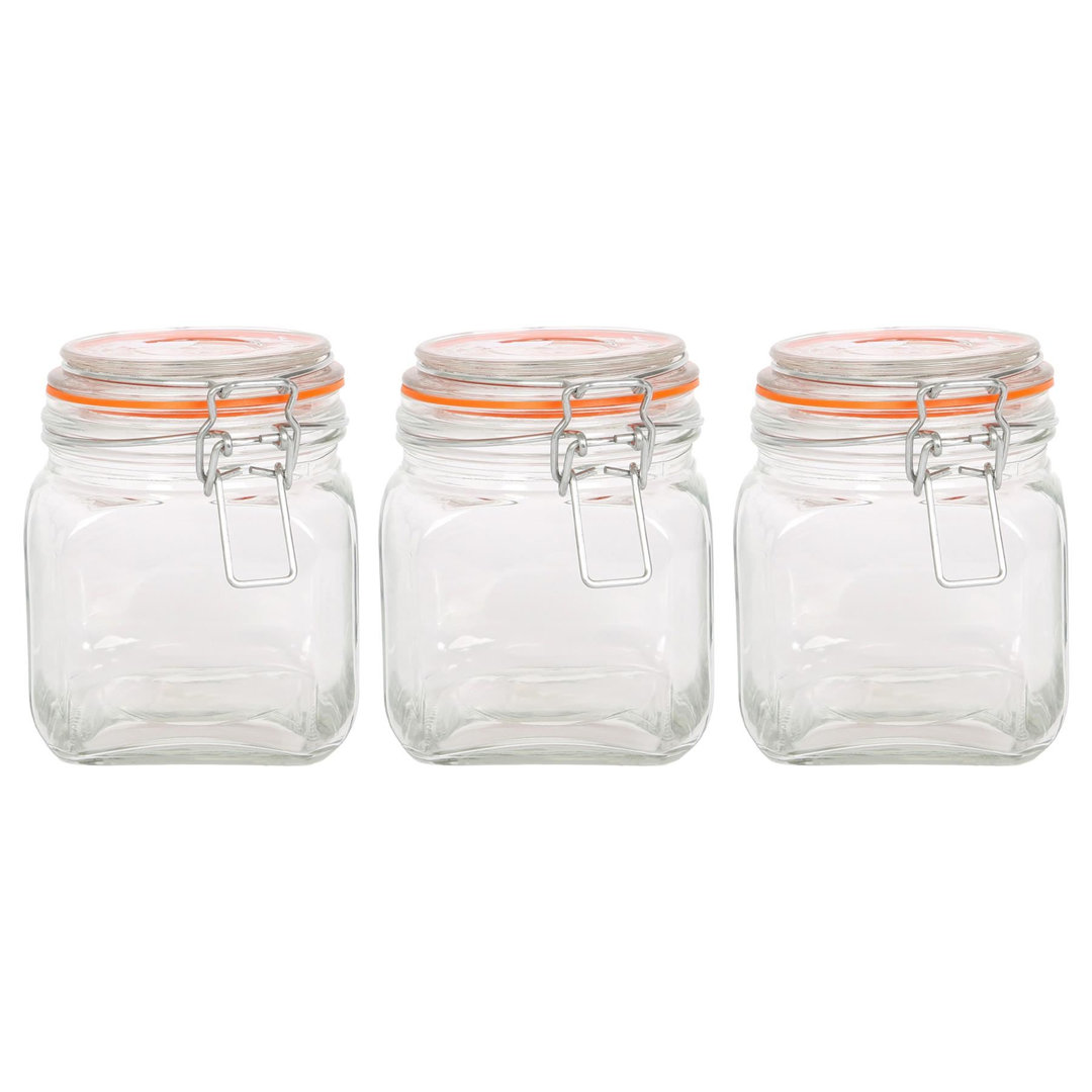 Argon Tableware 760ml Square Glass Jars with Clip-top Lids - 3pc Airtight Kitchen Mason Jar Food Storage Preserving Container for Pickling, Chutney, Jam, Coffee, Oats - Image 4