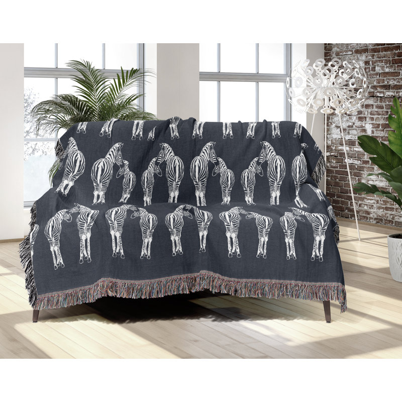 Jeté en mélange de coton Ziggy Zebra, Bleu gris / blanc cassé, L 60 po x l 50 po