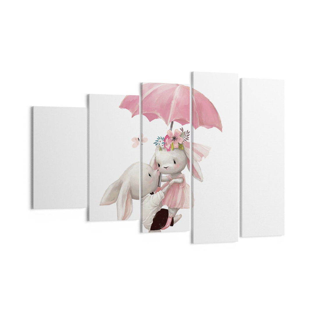 5-tlg. Leinwandbilder-Set Bunnies Umbrella Children's