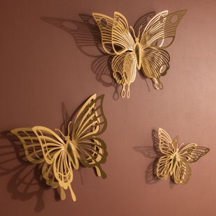 3D Metal Butterflies Wall Decor Set - 3 Piece (Set of 3)