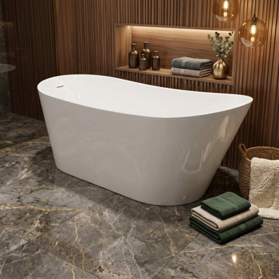59" Acrylic Single Slipper Freestanding Bathtub, Elegant High-Back Deep Soaking Tub with Slotted Overflow and Center Drain, Multiple Colors Available