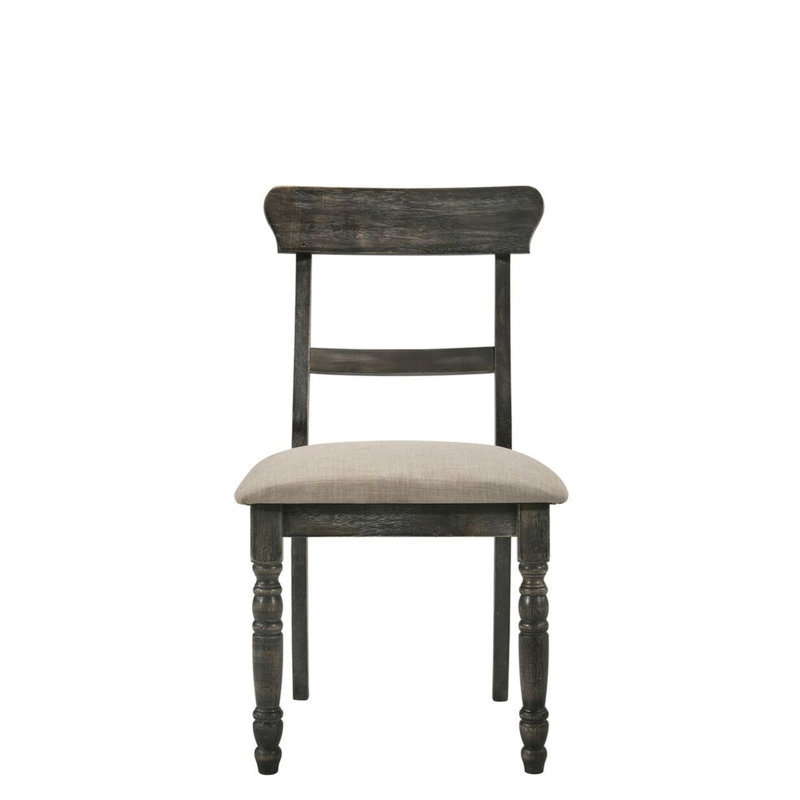 Chaises d'appoint en lin brun de 2 - Bois gris patiné avec détails complexes sur les pieds et 2 cadres en bois avec rembourrage confortable et siège de charme rustique pour tout rassemblement