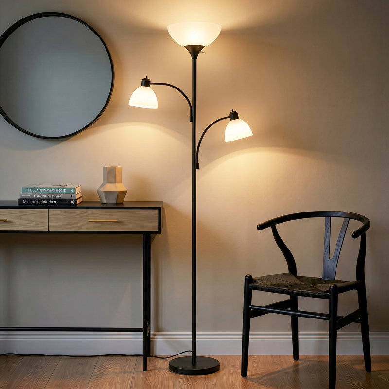 Lampe sur pied DEL noire à 3 voies avec 3 abat-jours réglables polyvalents Sky Dome, Noir