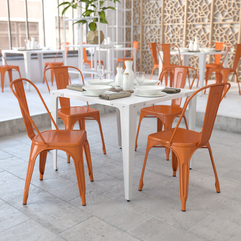 Commercial GradeMetal Indoor-Outdoor Stackable Chair, Orange
