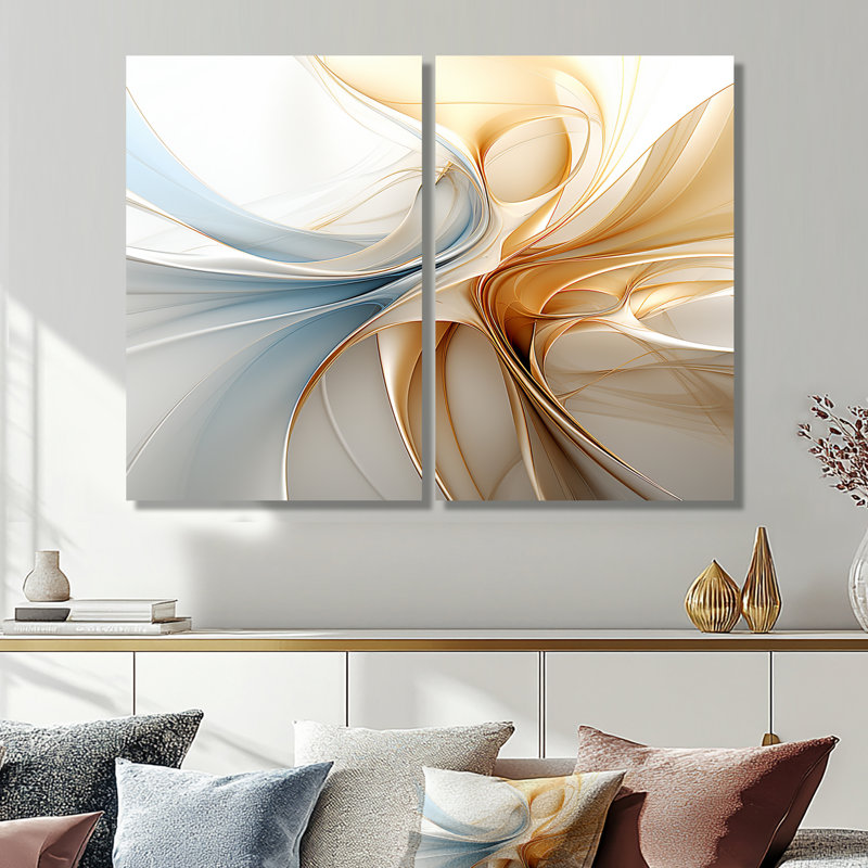 Vague rétro bleue et orange - art mural moderne noir, 20" H x 24" W, Wrapped Canvas, Does Not Apply