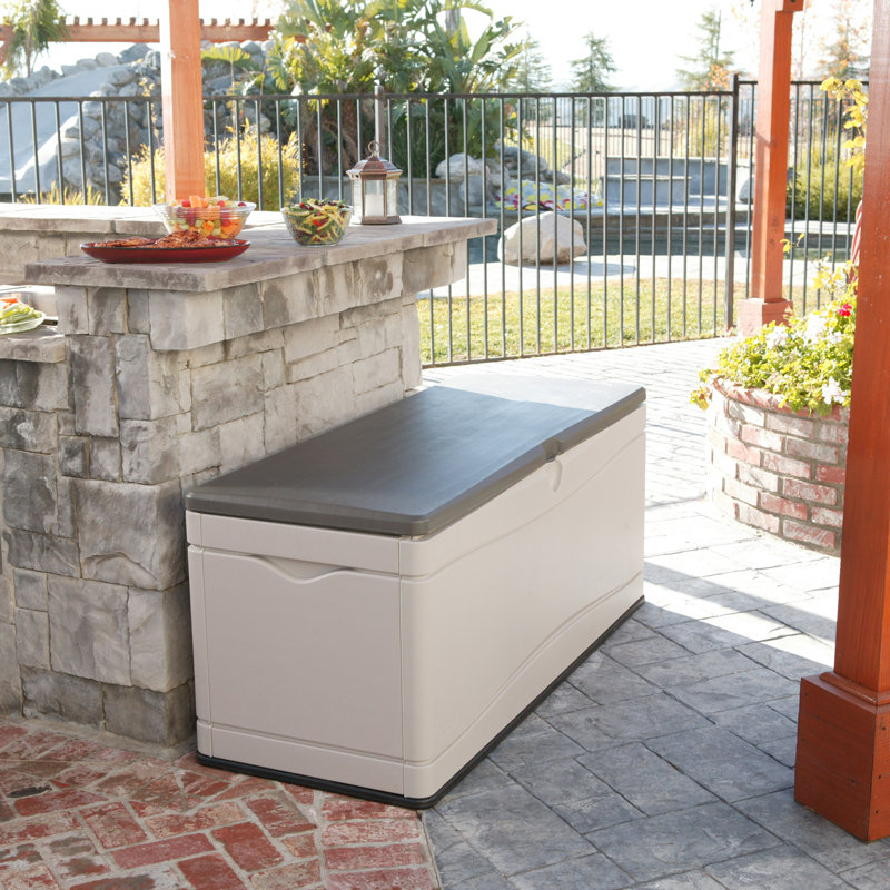 Desert Sand and Brown 130 Gallon Lockable Plastic Deck Box