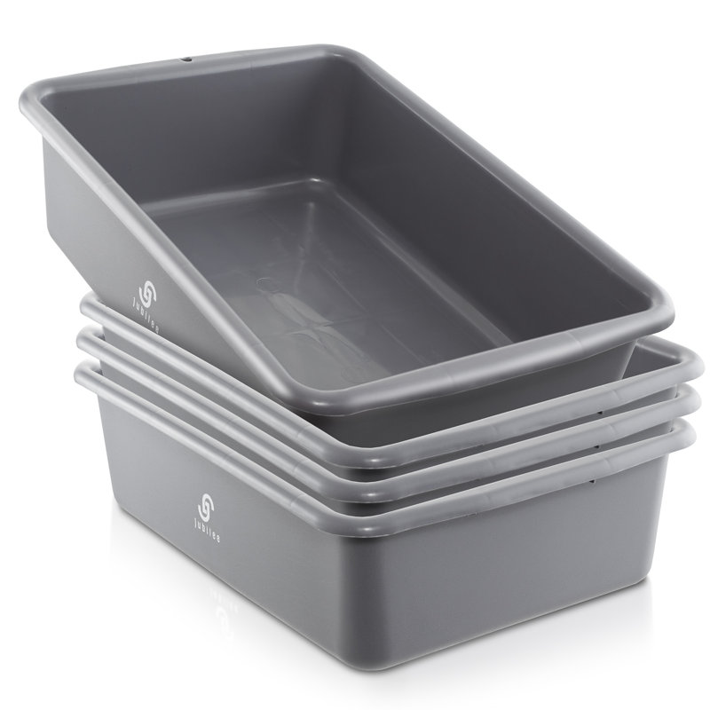 Rebrilliant Polyethylene Plastic Storage Tub & Tote, Gris, (Set of 4) 6" H x 20" W x 16" D