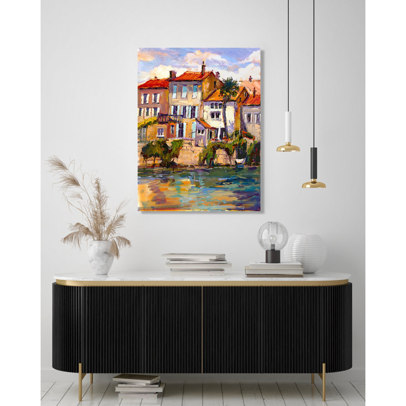 " Charantee River Shops " by John Beard, White , 42" H x 32" W x 2" D