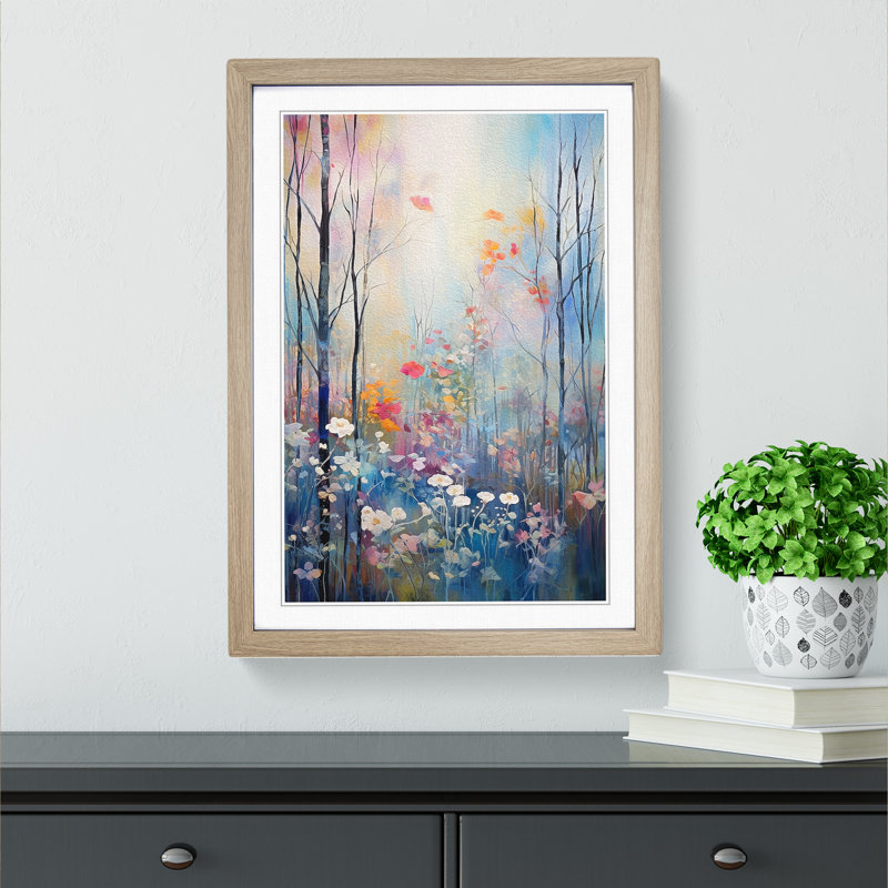 Spring Forest Expressionism No.2 - Single Picture Frame Print on Wood, 46cm H x 34cm W x 2cm D, Oak