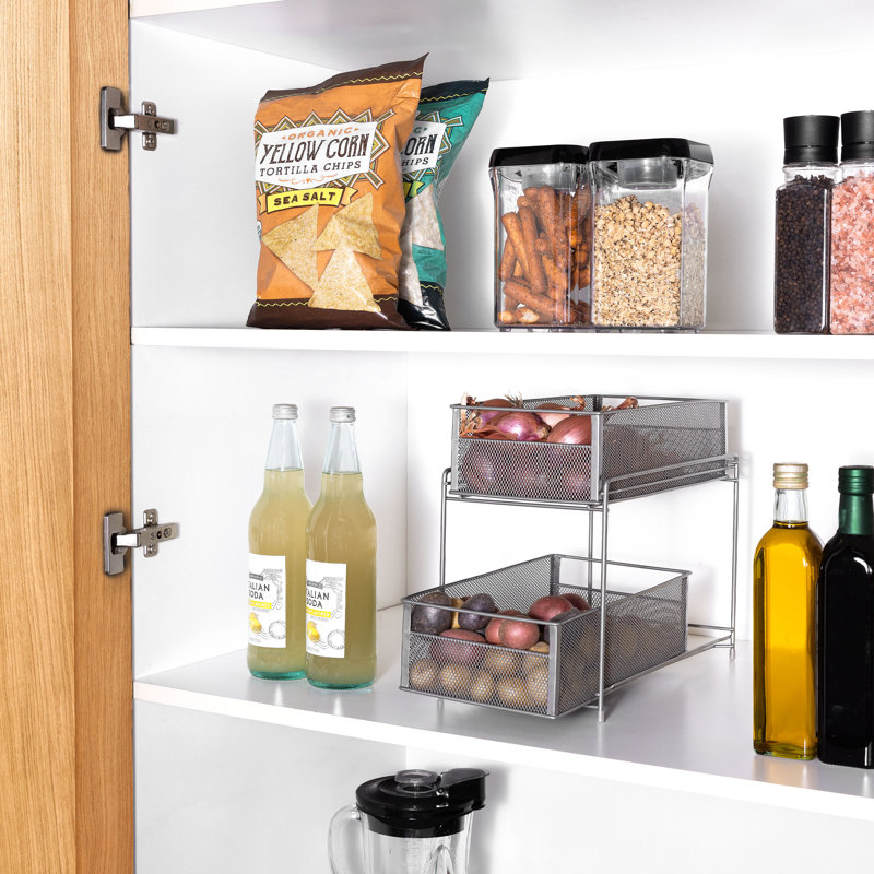 Seville Classics 2-Tier Metal Mesh Sliding Cabinet Baskets - Thumbnail 5