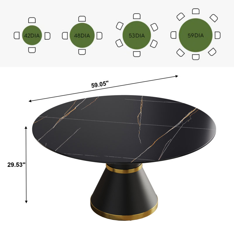 Alperton 9 - Piece Round 59.05'' Pedestal Dining Set, Black, Gray/Gray