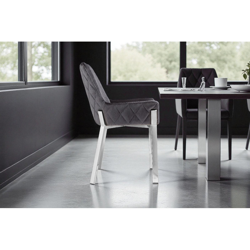     Pangea Home Hudson Tufted Upholstered Arm Chair - Dining Chairs Set of 2 – Modern Upholstered Accent Chairs for Kitchen, Dining Room, Living, or Breakfast - Gray Velvet with Silver Legs