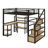 Full Size Metal Loft Bed With Staircase,Full-Length Guardrails,A Built-In Desk And Shelf,No Box Spring Needed,Noise Free,For Juniors&Adults