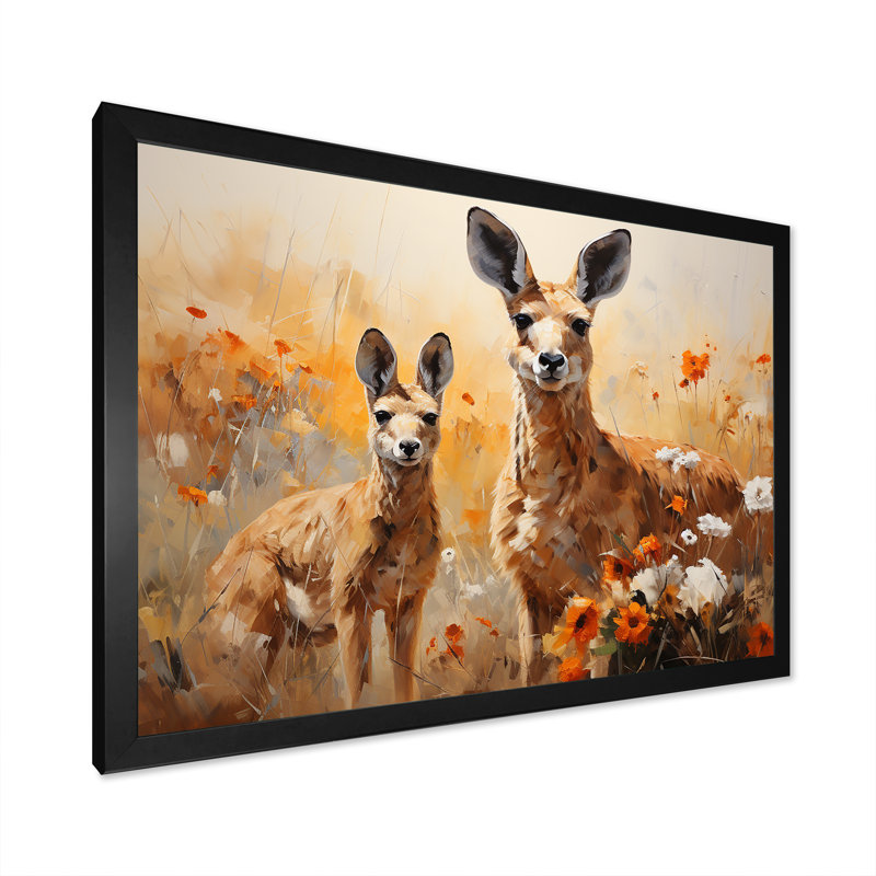 «Kangaroo Golden Blooms Outback» sur toile, Cadre simple noir, H 16 po x l 32 po x P 1 po