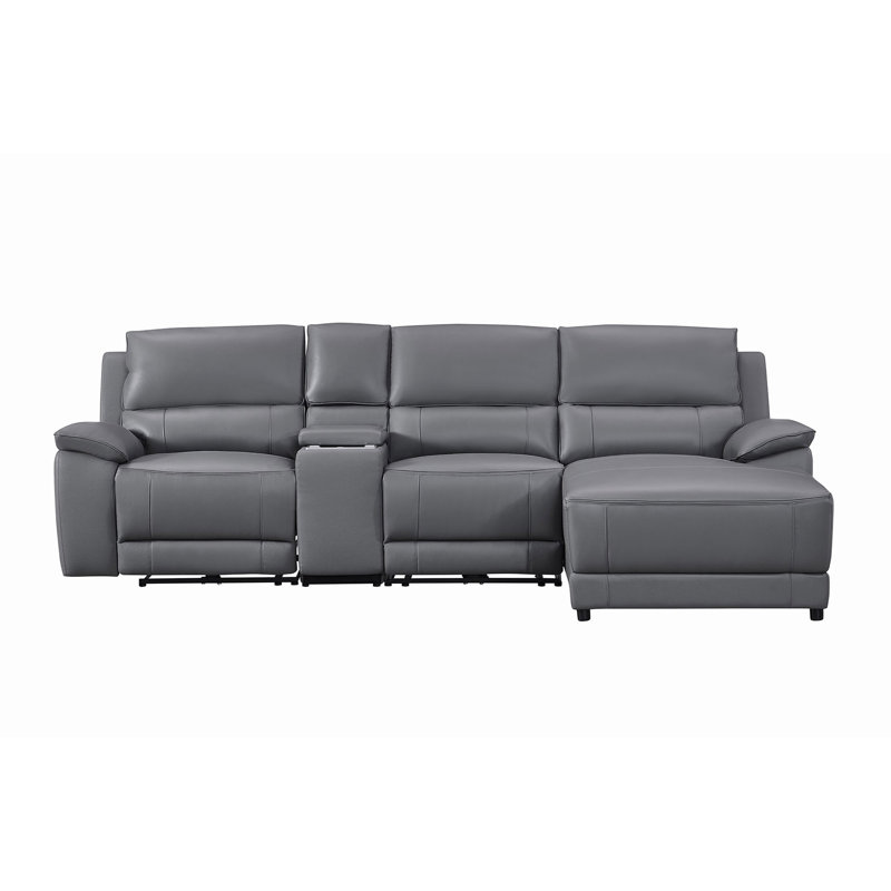 Console inclinable électrique en cuir Carrabelle, port USB, Orienté à droite, Cuir véritable gris