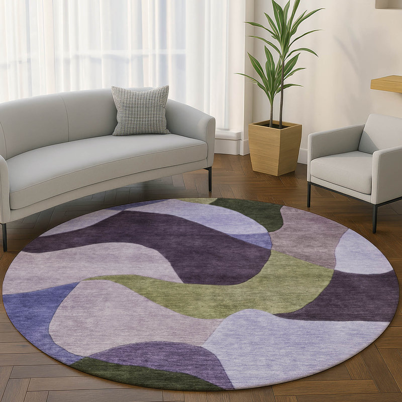Tapis abstrait lavable à la machine de qualité supérieure Mayfield AMF2141, Mauve, Rond 8 pi