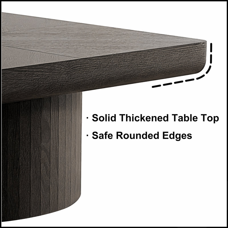 Table basse carrée 34,6 po pour le salon, plateau en placage de bois moderne avec motif de parquet et base cylindrique, plateau de table épaissi, assemblage facile