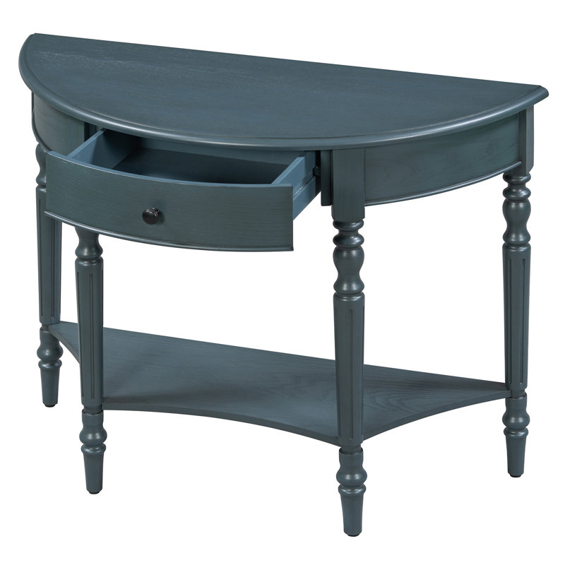 Console demi-lune marine avec tiroir de rangement et tablette ouverte, Navy