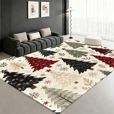 Tapis de Noël pour arbre de Noël, motif festif chaleureux, tapis confortable antidérapant, décoration intérieure élégante pour salon, chambre à coucher, salle de fête, appartement