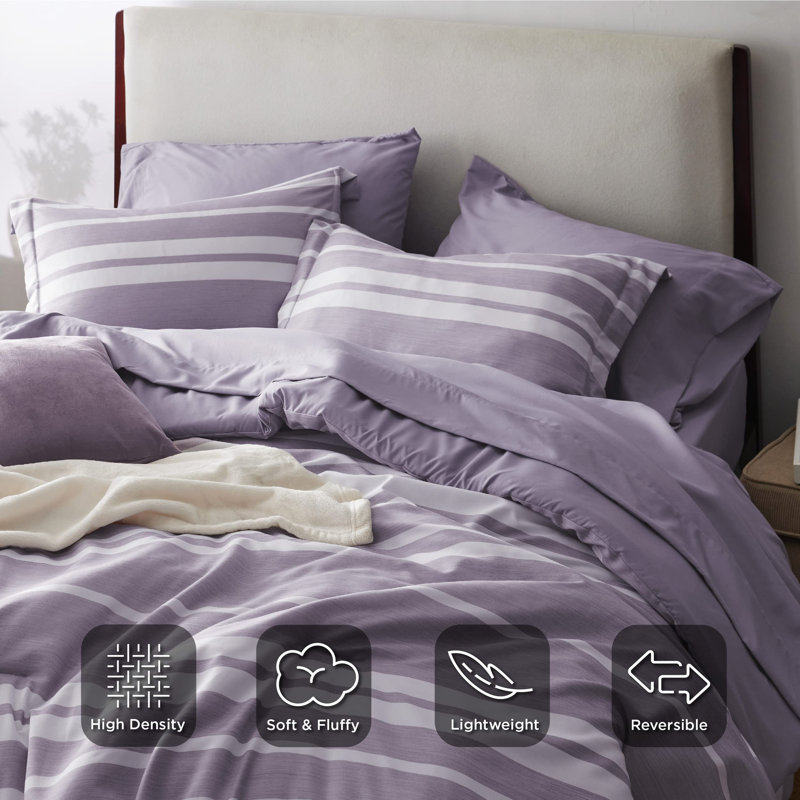 Bedsure Striped All Season Comforter Set, Cal King Comforter + 6 Additional Pieces, Purple