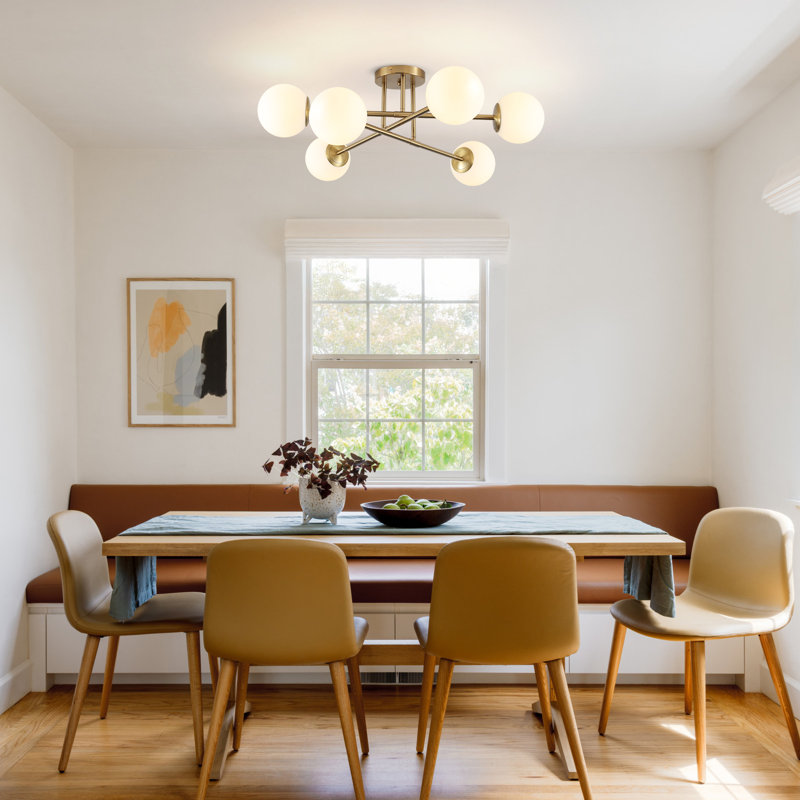 Semi Flush Mount Ceiling Light Fixture, 6 Lights Modern Sputnik Chandelier Ceiling Lamp With E26 Bulb Base, Light Fixtures Ceiling Mount For Bedroom Kitchen Living Room Hallway