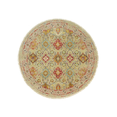 Tapis oriental rond noué à la main en laine et en soie de couleur chameau 6 pi x 6 pi E380051772854A6A81E4896E39435825