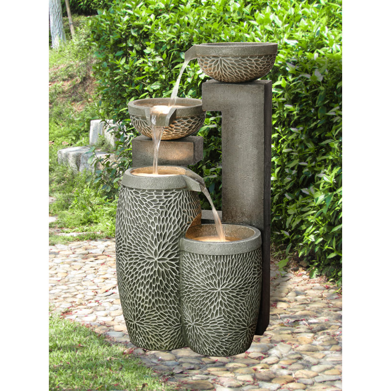 Fontaine d'extérieur 4 étages à 4 niveaux avec DEL blanc chaud