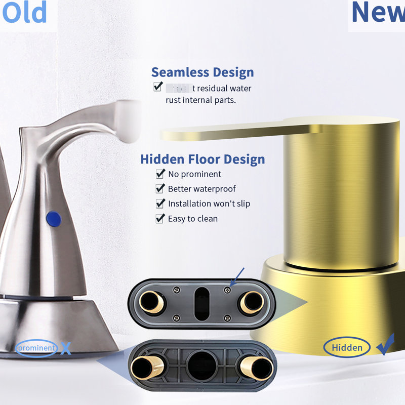 Brushed Gold Faucet For Rv Bath - 2 Handles Optimal Performance Solid Brass Plastic Casting 30 Simple Install Deck Mount Bathroom Faucets In Convenient Use 3 Hole Stylish Modern Design
