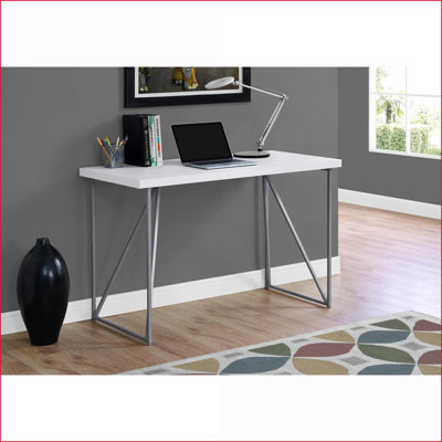 Bureaux | Bureau d'ordinateur 48 po Modern Home Office | Stratifié blanc | Gris métal