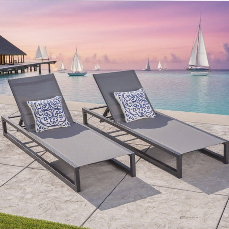 Patio Chaise Lounge( SET OF 2 ) - Durable, Adjustable For Poolside & Garden, 2