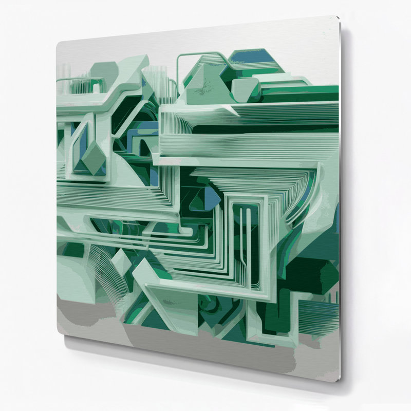Geometric Abstraction 76 Green Metal Wall Art, 16" H x 16" W