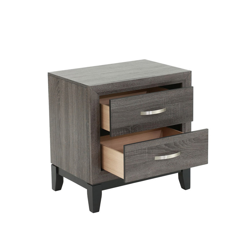 Table de chevet élégante pour chambre à coucher avec 2 tiroirs en bois massif bicolore gris et noir