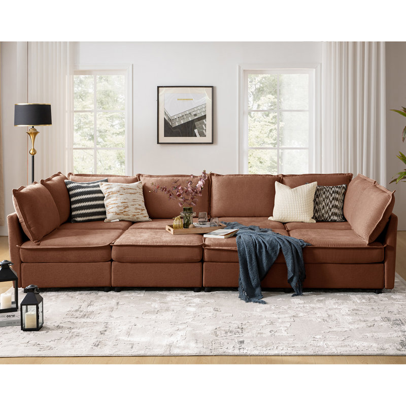 Cheltenham 127"W Modern 8-Piece Extra-Wide Storage Sectional Sofa with Ottoman, Charcoal 