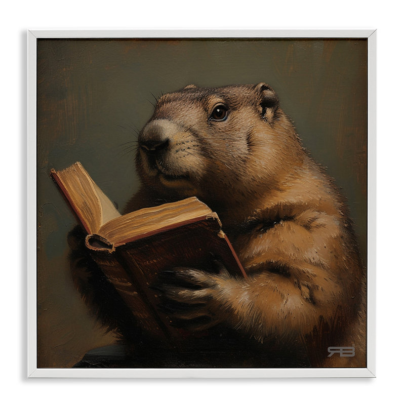 Art de giclée de livre de lecture de marmotte par Roozbeh Bahramali, Estampe numérique encadrée blanc bord de mer