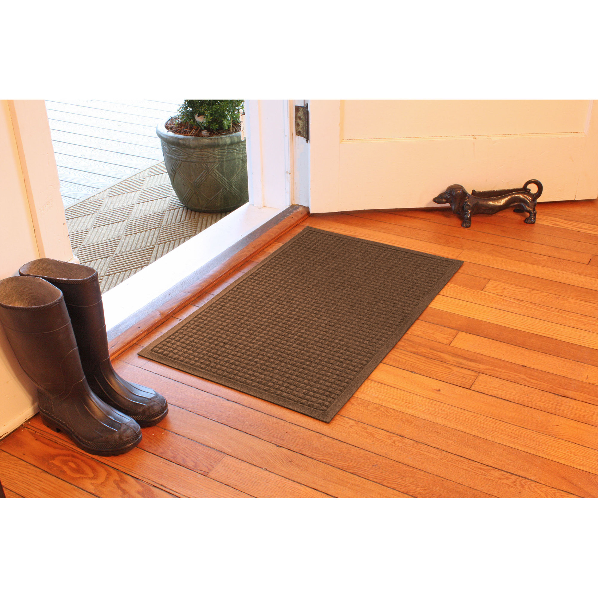 WaterHog Squares Indoor Outdoor Door Mat, Rectangle 2' x 3', Dark Brown