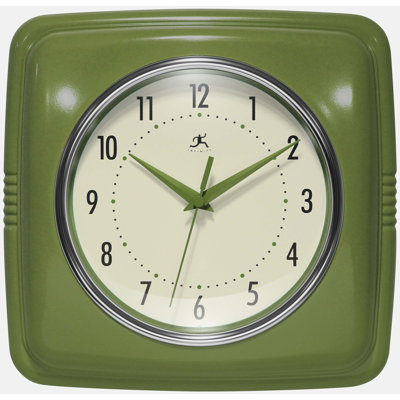 Square Retro Wall Clock, Olive Green, 9.25"